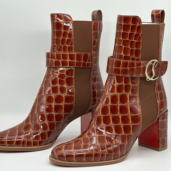 Christian Louboutin CL CHELSEA BOOTY 70 Croc Ali Ankle Boots Heel Bootie - Picture 12 of 16